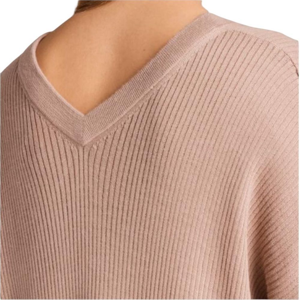 All Saints Keld Olivo Asymmetric V-Neck Ribbed Sweater Pink Size XS - Picture 3 of 12